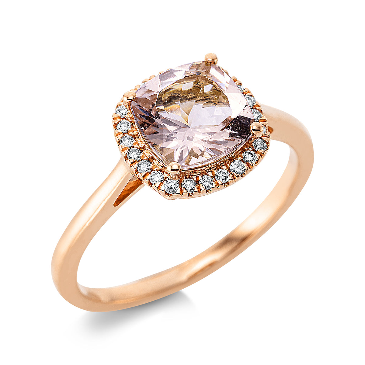 diamond full cut morganite colored stone fashion ring in red gold
