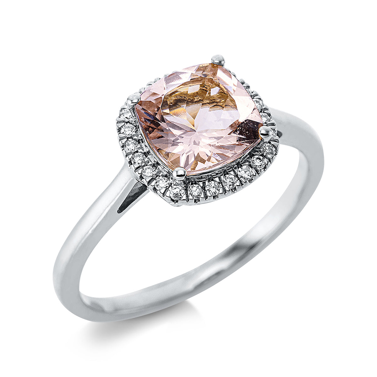 diamond full cut morganite colored stone fashion ring in white gold