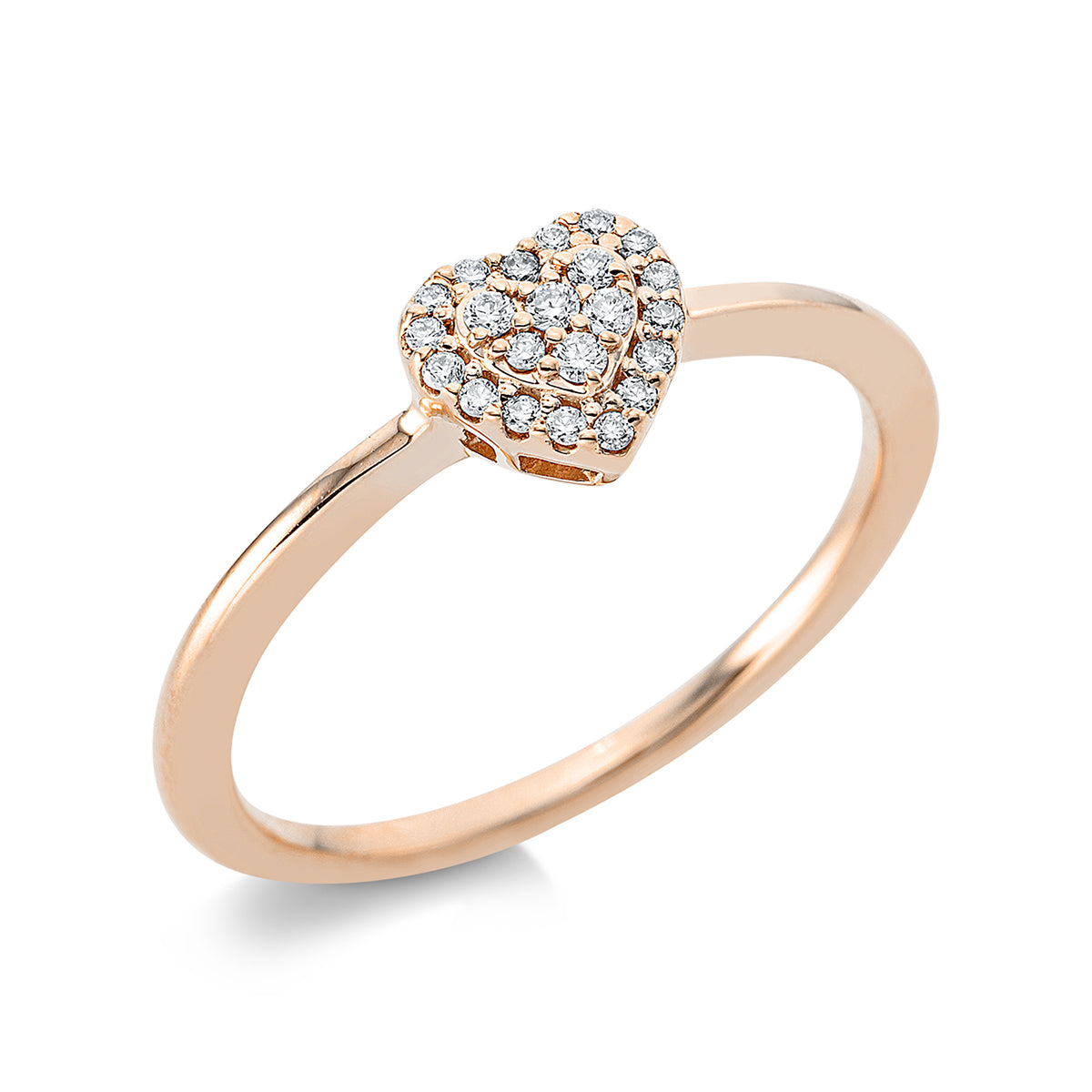 diamond full cut  heart ring in red gold
