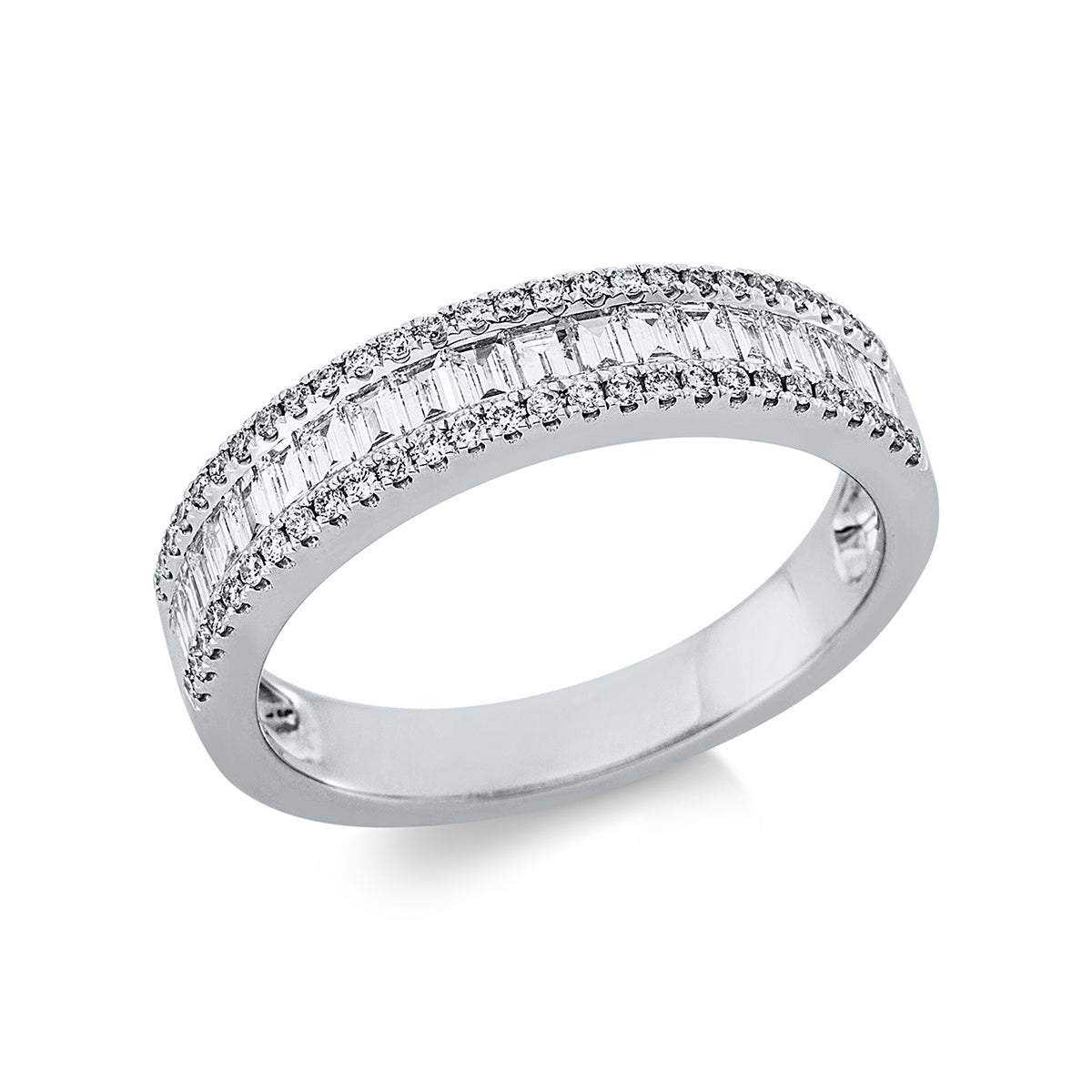 diamond full cut  baguette ring in white gold