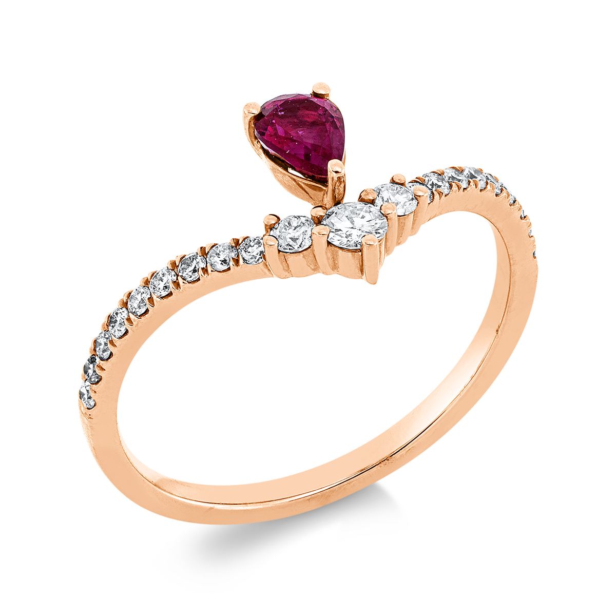 diamond full cut ruby colored stone classic ring in red gold