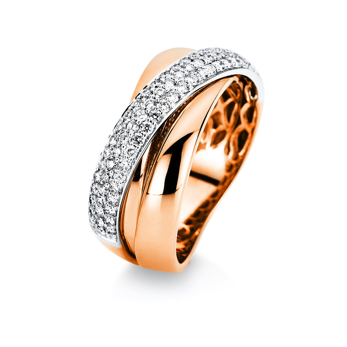 diamond full cut  criss cross ring in red gold / white gold
