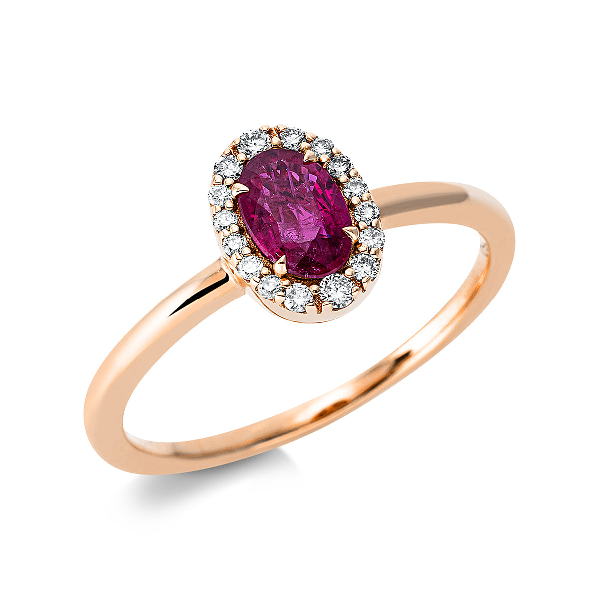 diamond full cut ruby colored stone classic ring in red gold