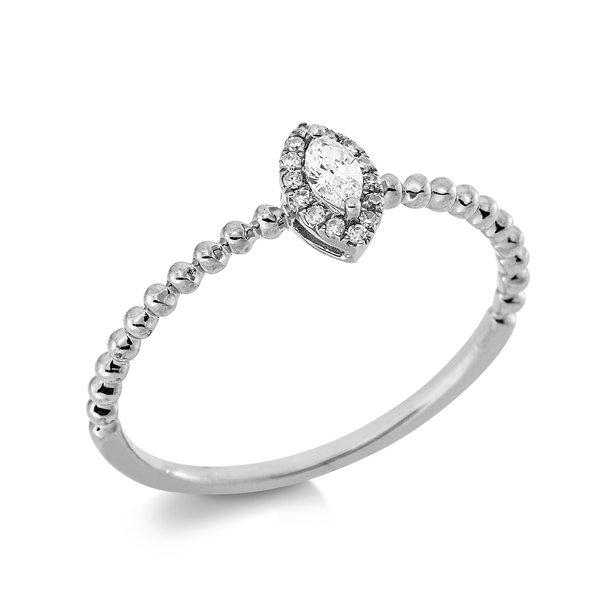 marquise  solitaire with accent stones ring in white gold