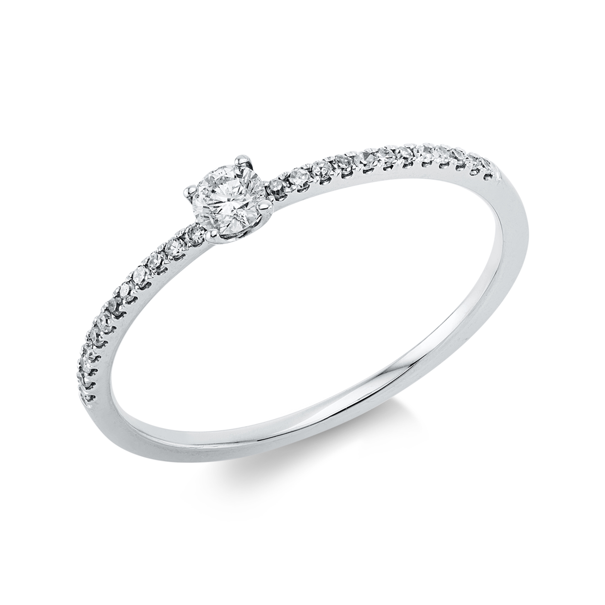 diamond full cut  solitaire with accent stones ring in white gold