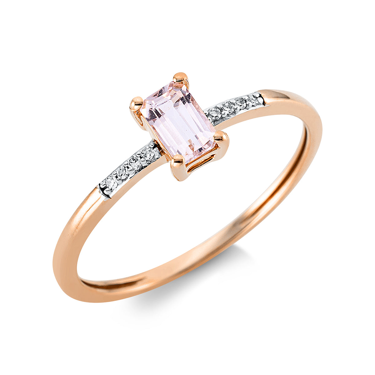 diamond single cut morganite colored stone fashion ring in red gold