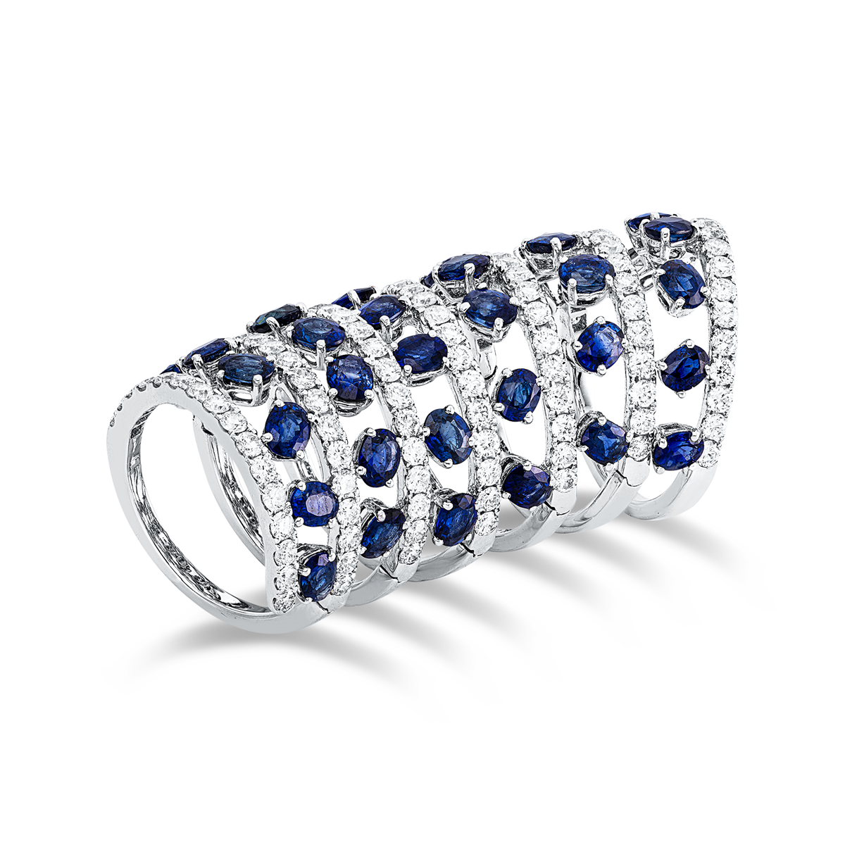 diamond full cut sapphire colored stone classic ring in white gold