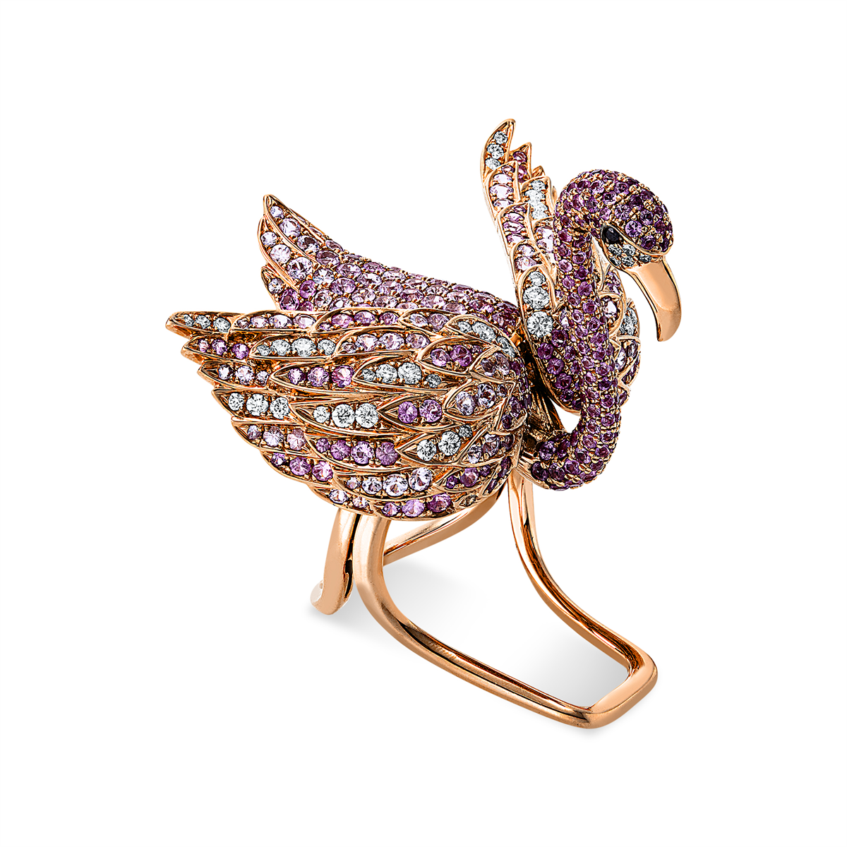 diamond full cut sapphire animal ring in red gold