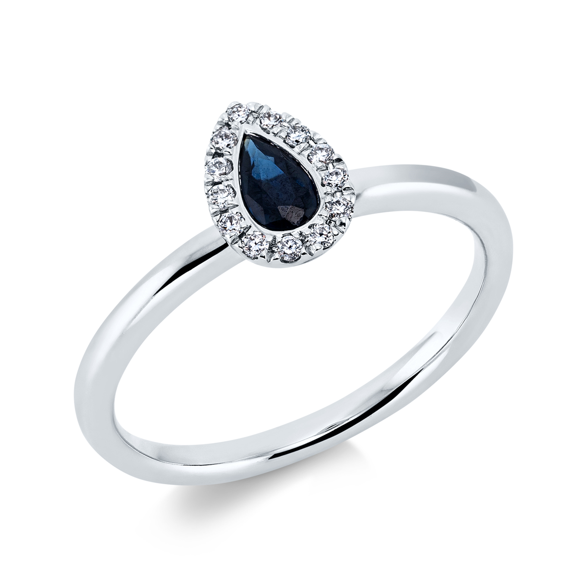 diamond full cut sapphire colored stone classic ring in white gold