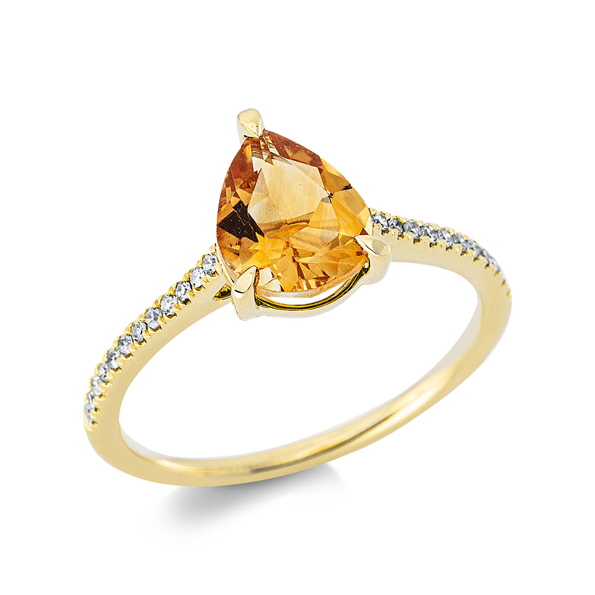 diamond single cut citrine colored stone fashion ring in yellow gold