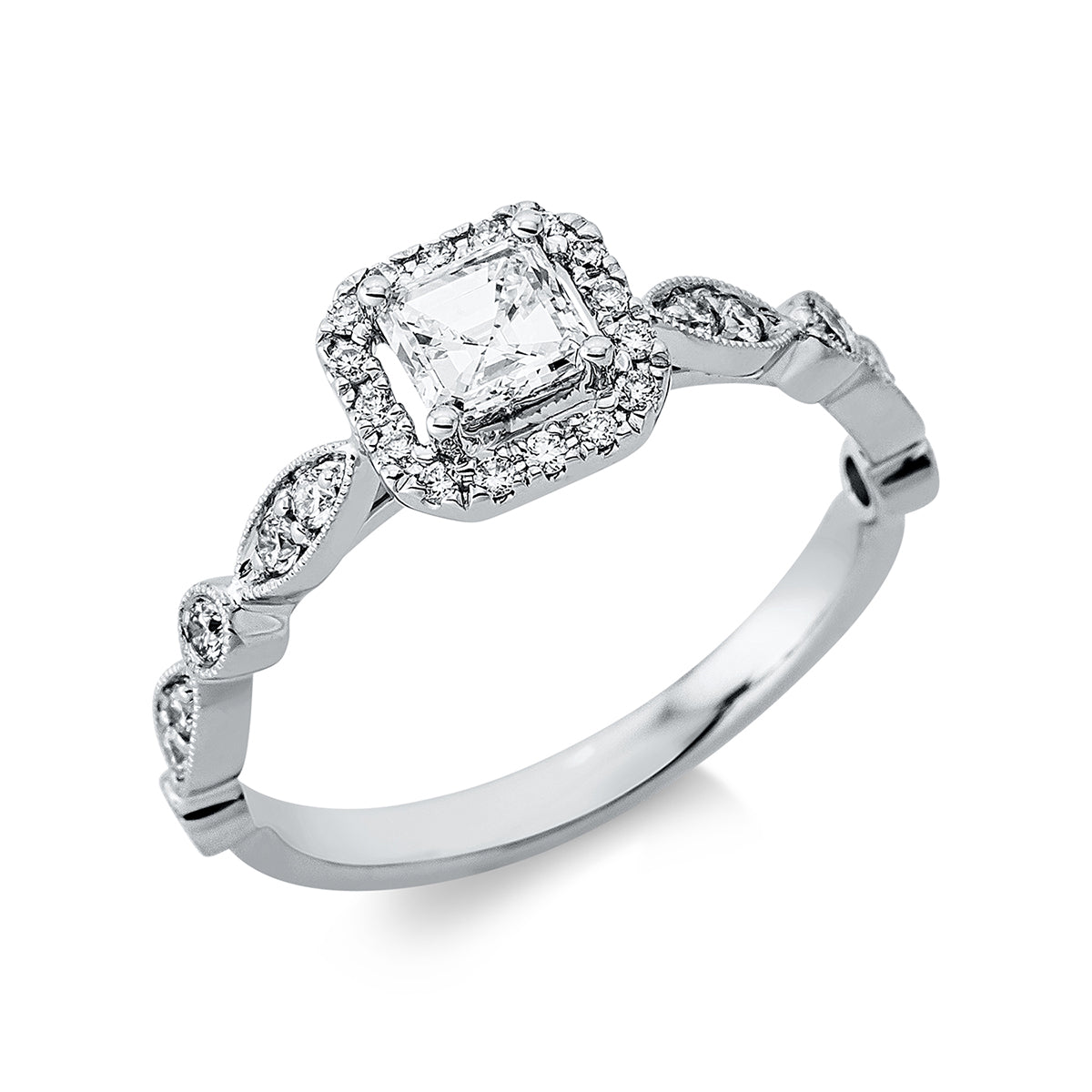 diamond full cut  solitaire with accent stones ring in white gold