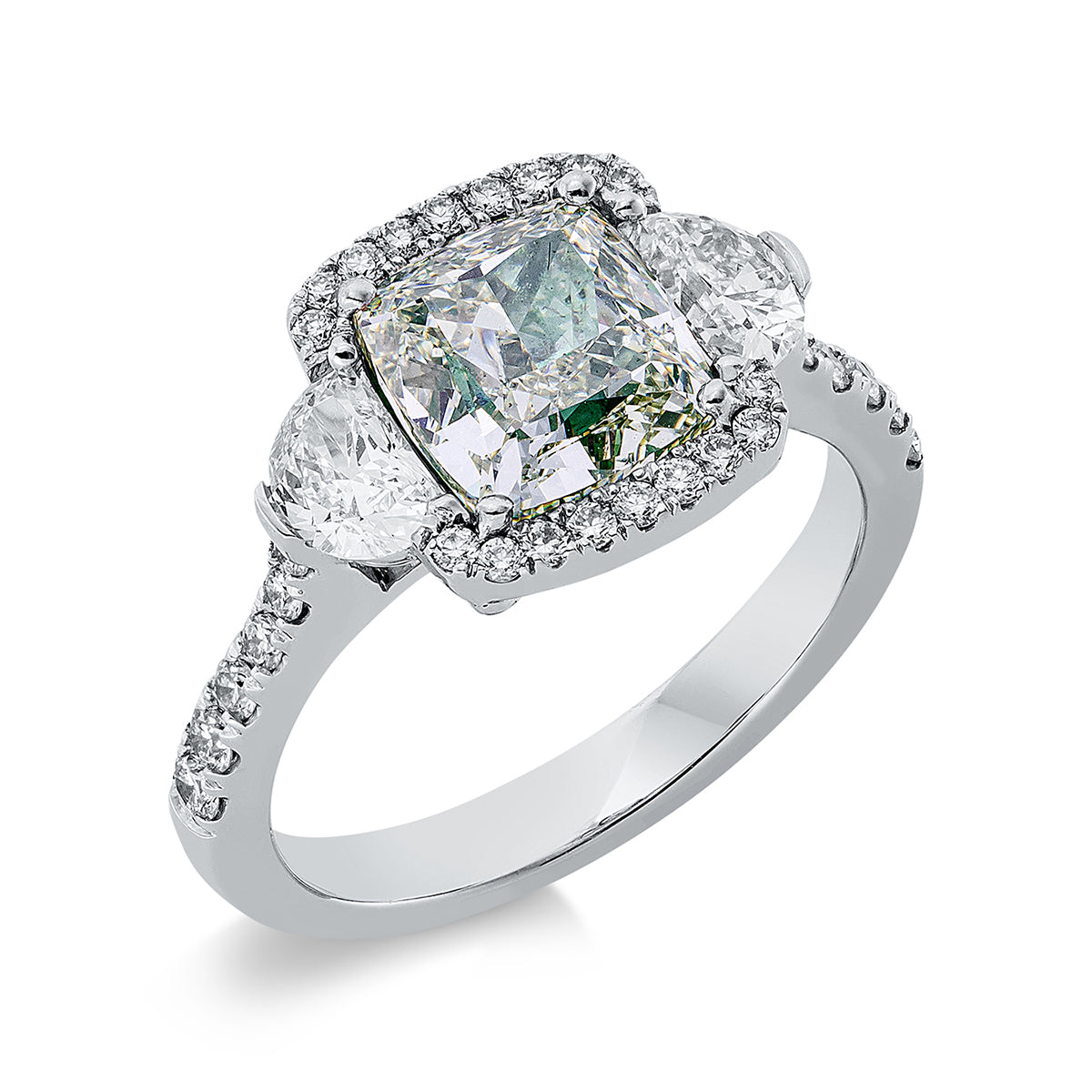 cushion  fancy colored diamond ring in white gold