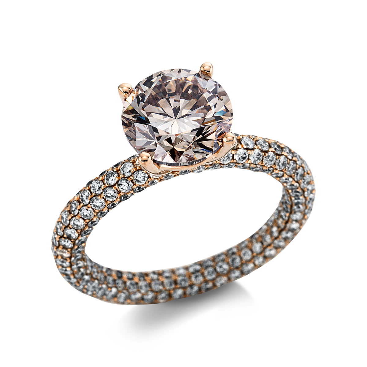 diamond full cut  pavé ring in red gold