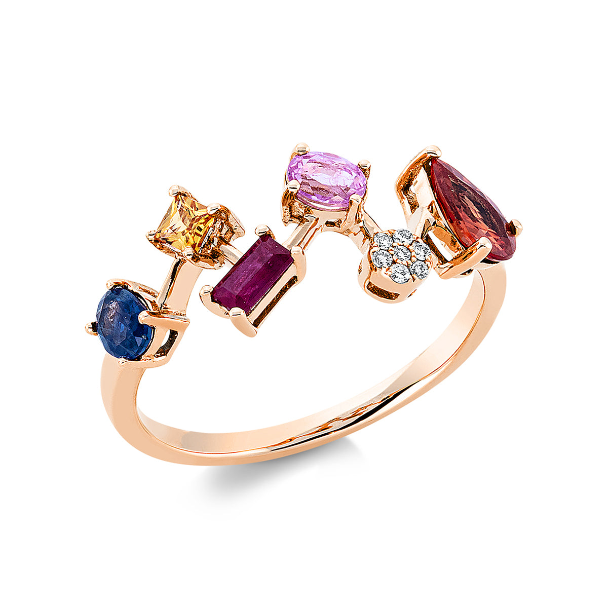 diamond full cut sapphire colored stone classic ring in red gold