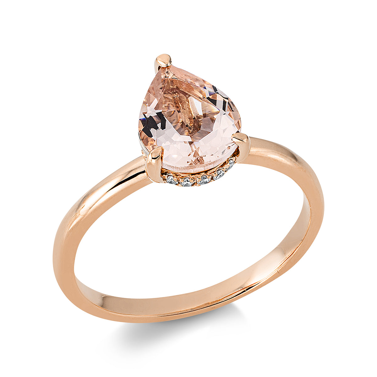 diamond single cut morganite colored stone fashion ring in red gold