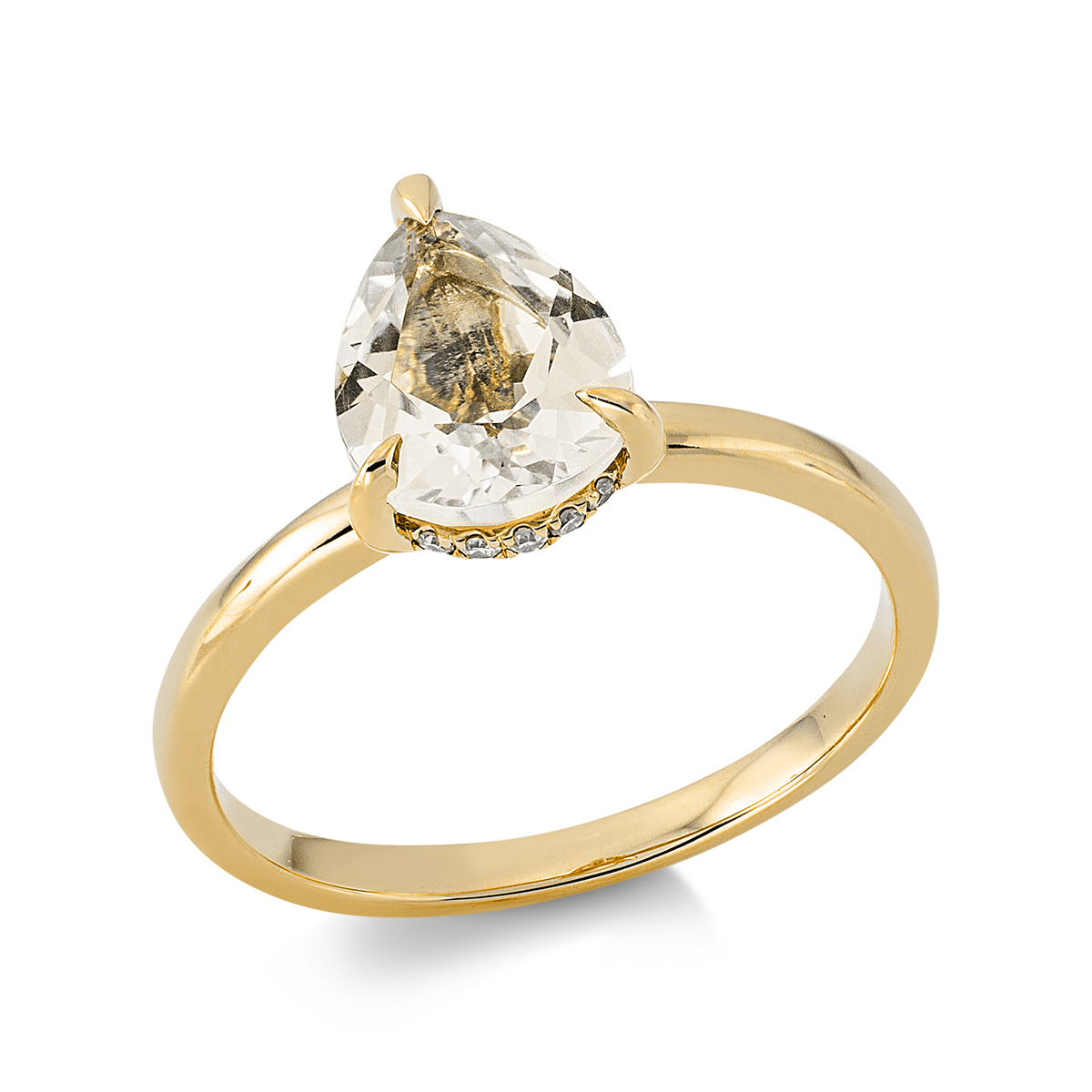 diamond single cut amethyst colored stone fashion ring in yellow gold