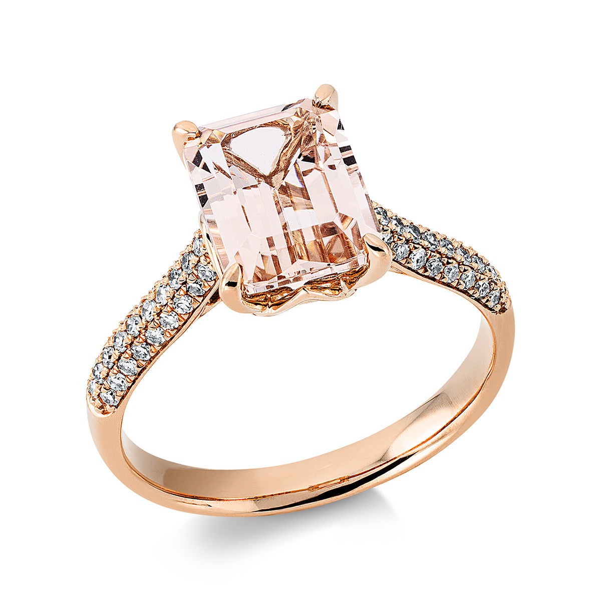 diamond single cut morganite colored stone fashion ring in red gold