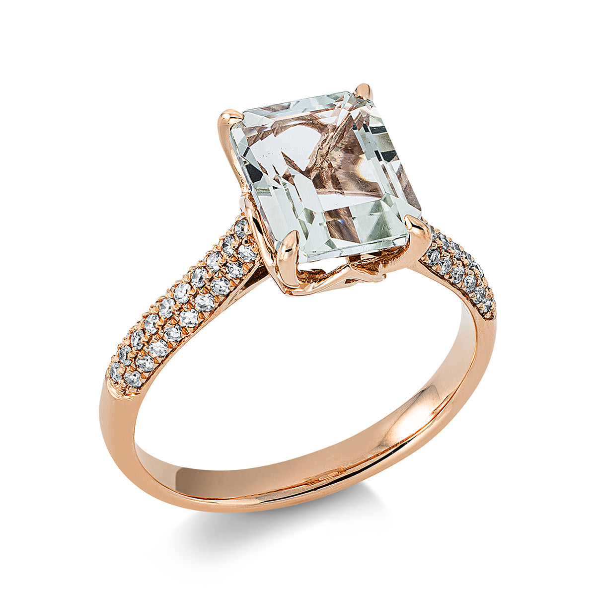 diamond single cut amethyst colored stone fashion ring in red gold
