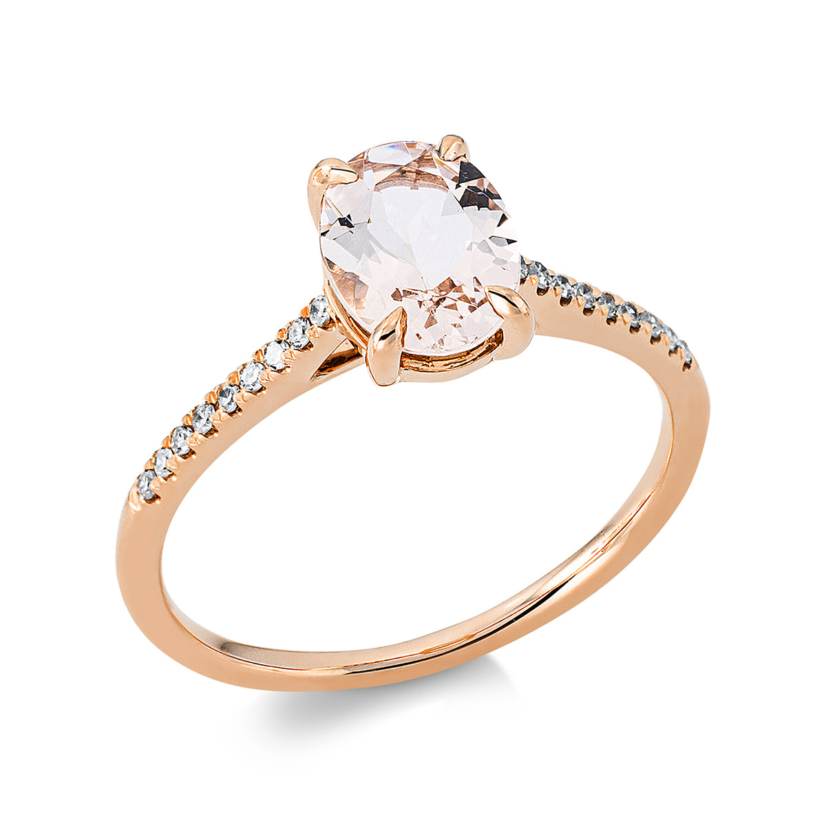 diamond single cut morganite colored stone fashion ring in red gold