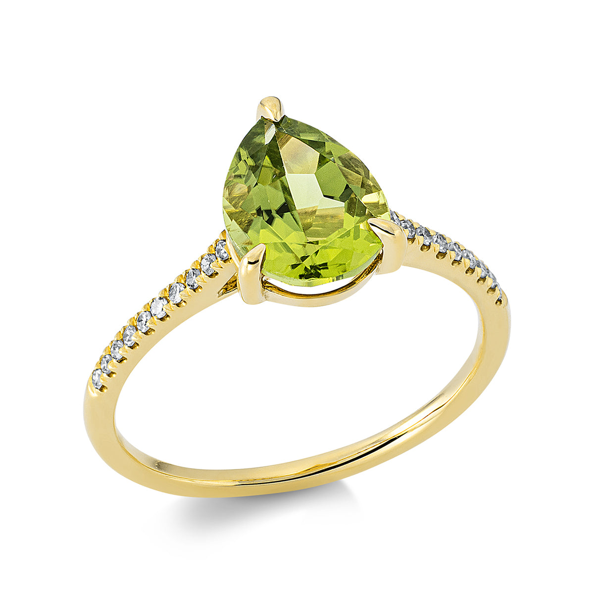diamond single cut peridot colored stone fashion ring in yellow gold