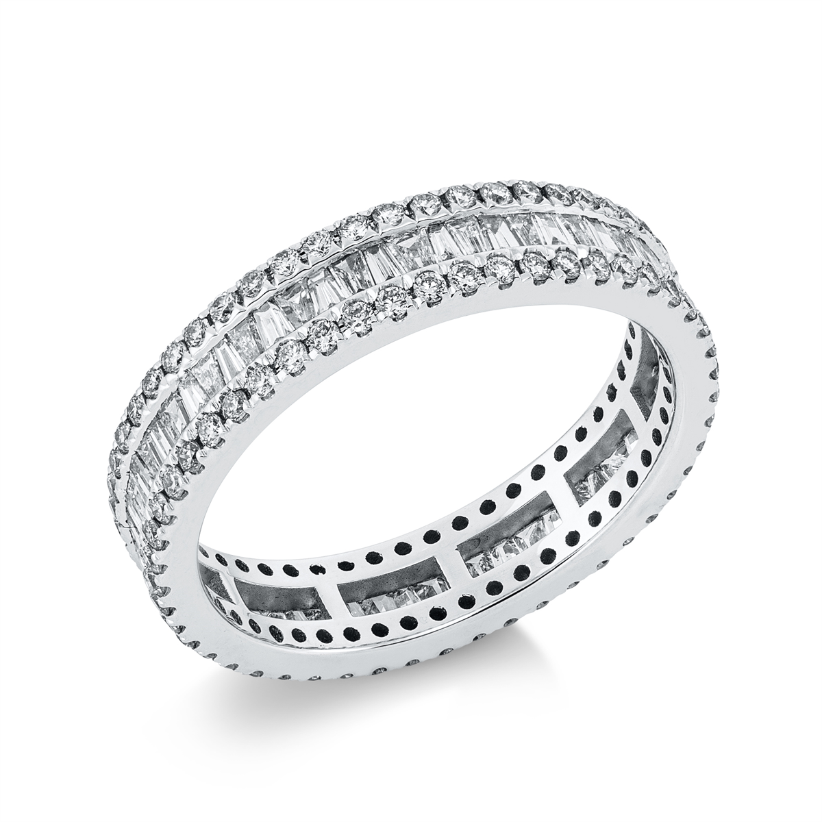 diamond full cut  baguette ring in white gold