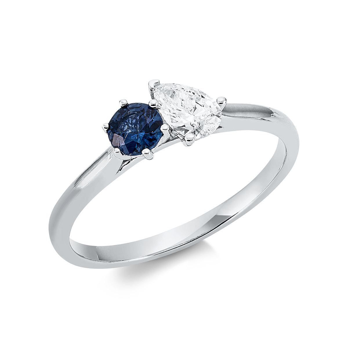 pear shape sapphire colored stone classic ring in white gold