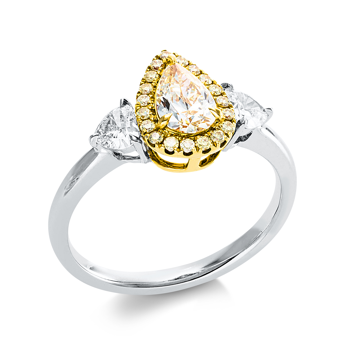 diamond full cut  fancy colored diamond ring in white gold / yellow gold