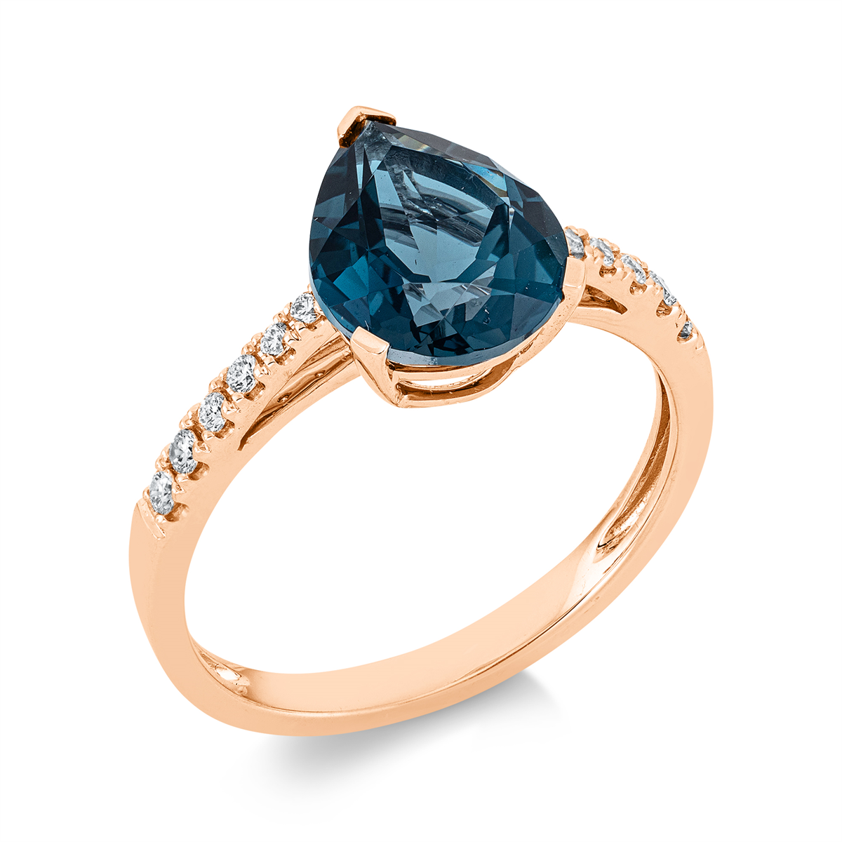 diamond full cut topaz colored stone fashion ring in red gold
