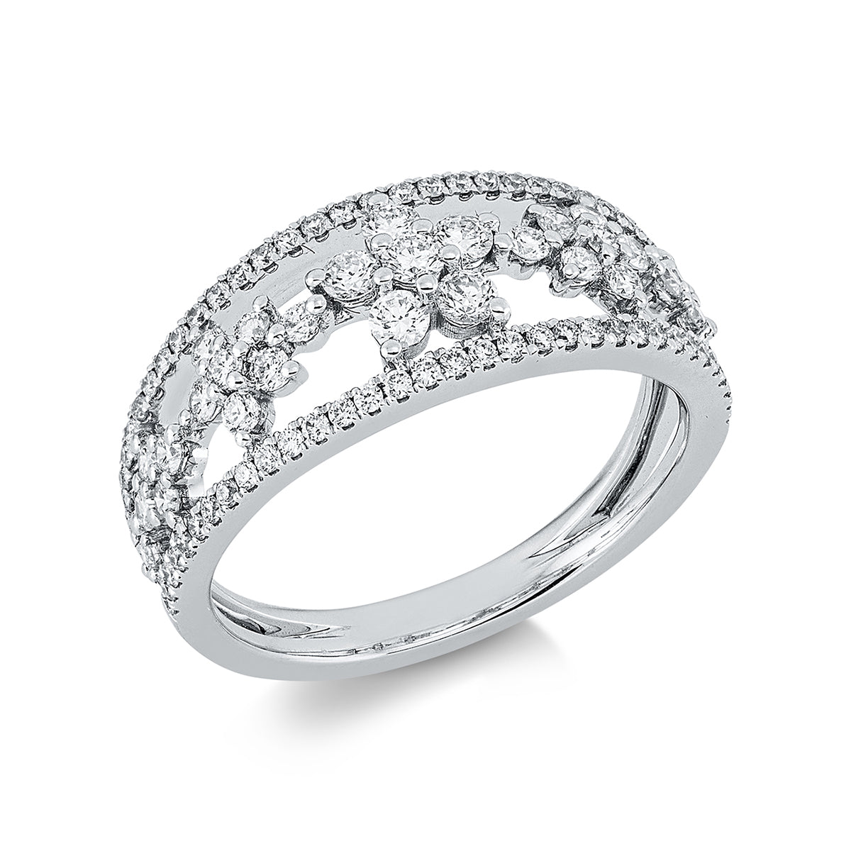 diamond full cut  modern woman ring in white gold