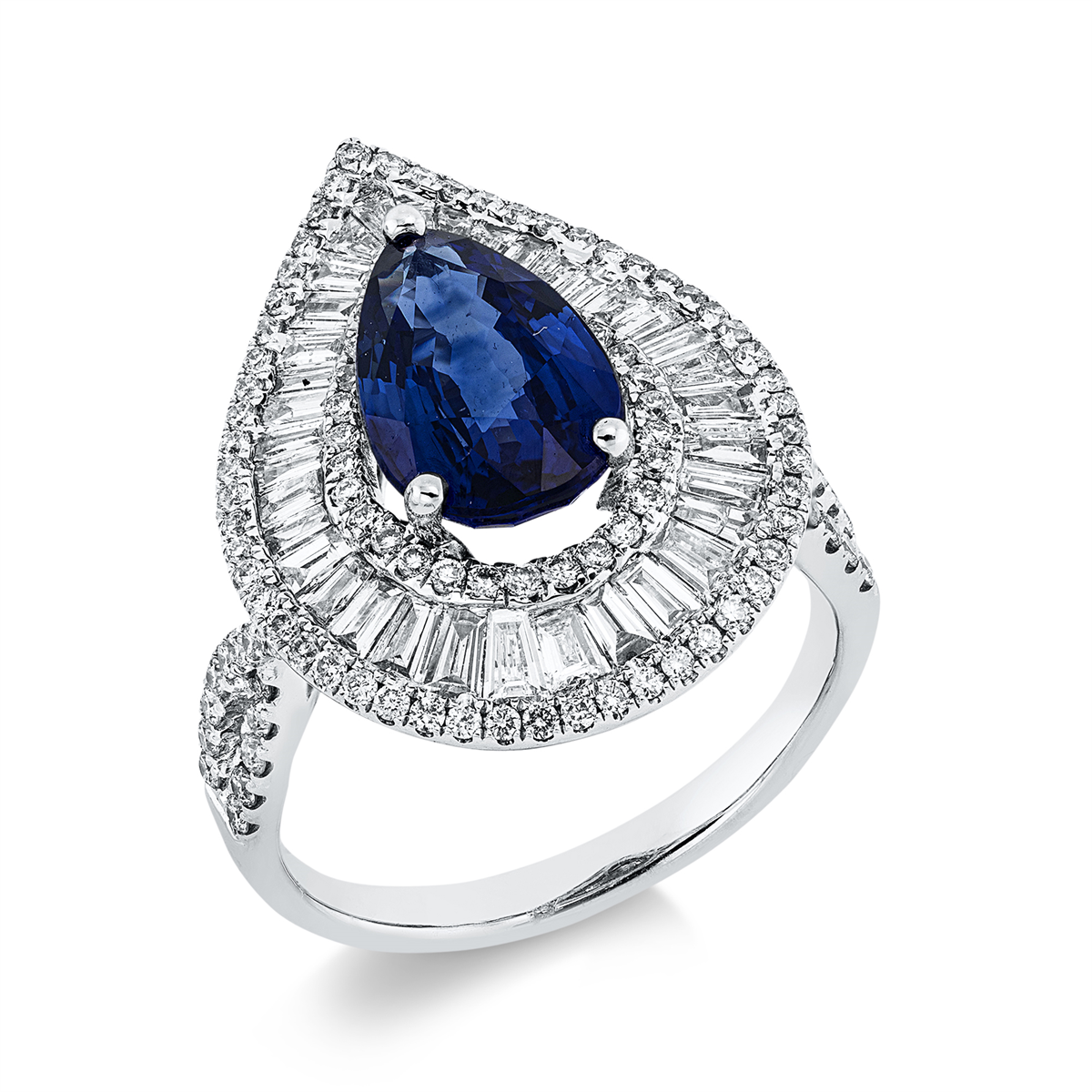 diamond full cut sapphire colored stone classic ring in white gold