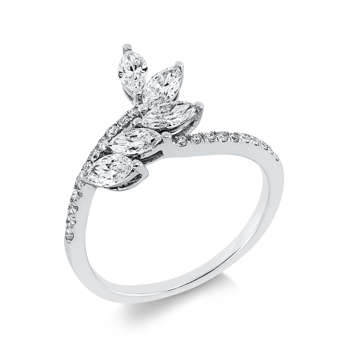diamond full cut  modern woman ring in white gold