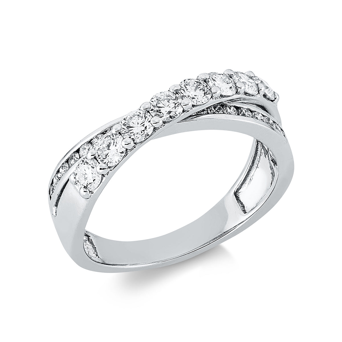 diamond full cut  criss cross ring in white gold
