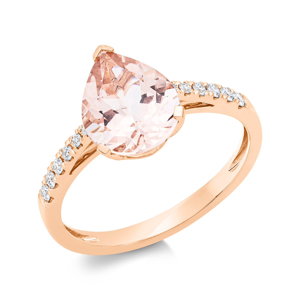 diamond full cut morganite colored stone fashion ring in red gold