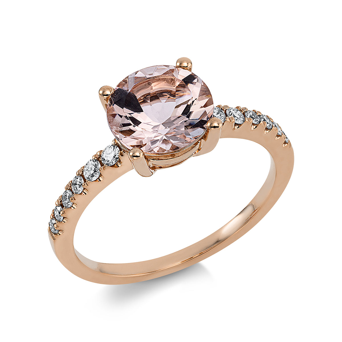 diamond full cut morganite colored stone fashion ring in red gold