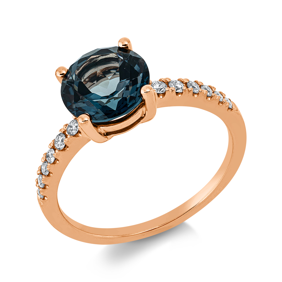 diamond full cut topaz colored stone fashion ring in red gold