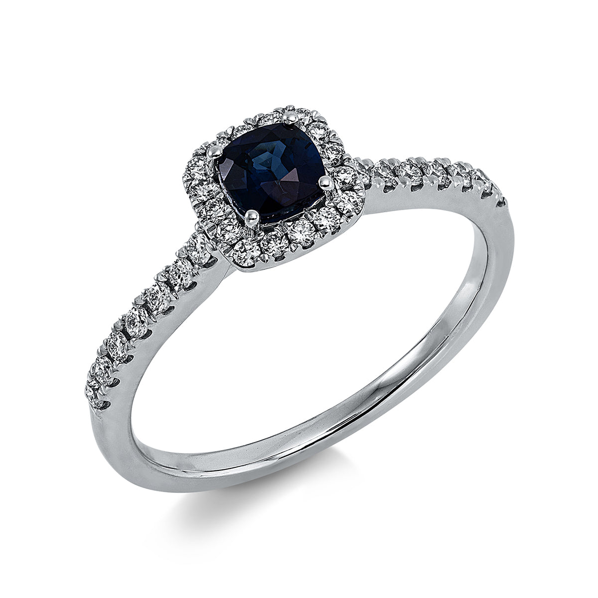 diamond full cut sapphire colored stone classic ring in white gold