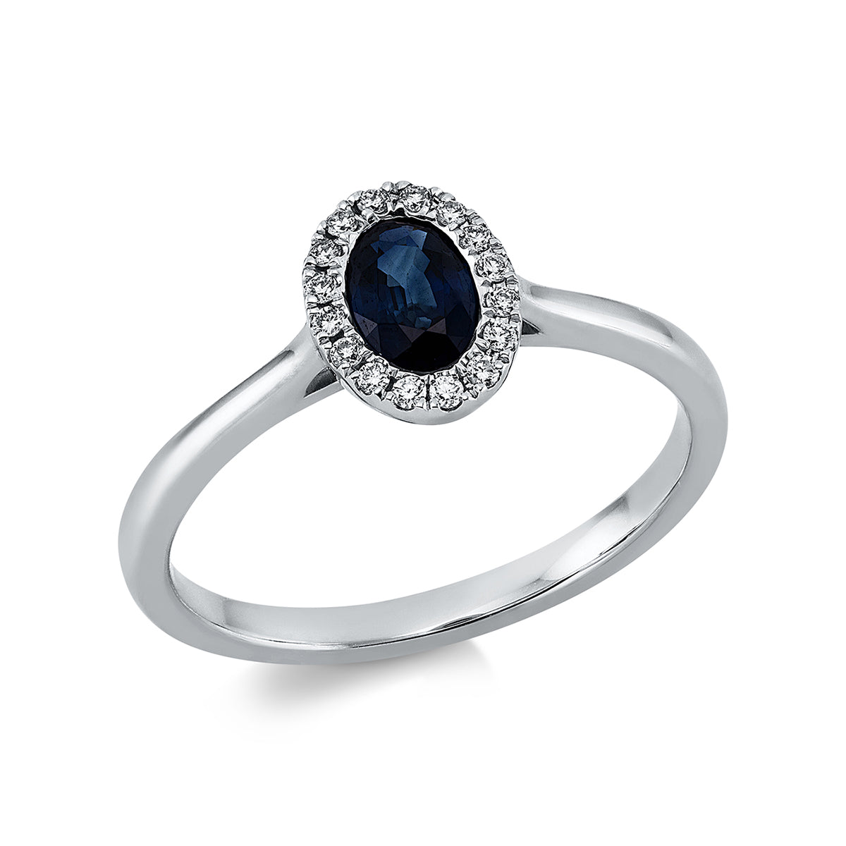 diamond full cut sapphire colored stone classic ring in white gold