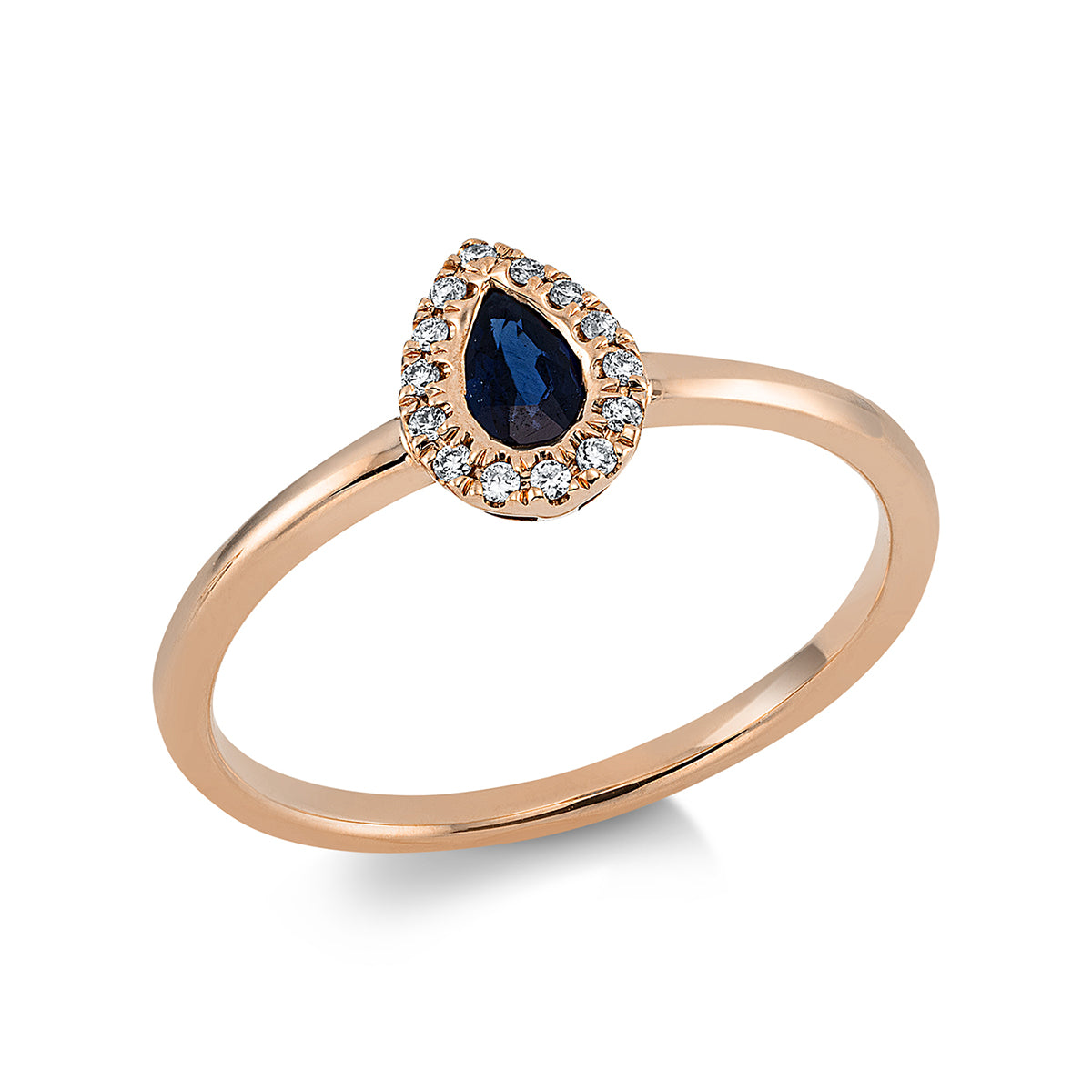 diamond full cut sapphire colored stone classic ring in red gold