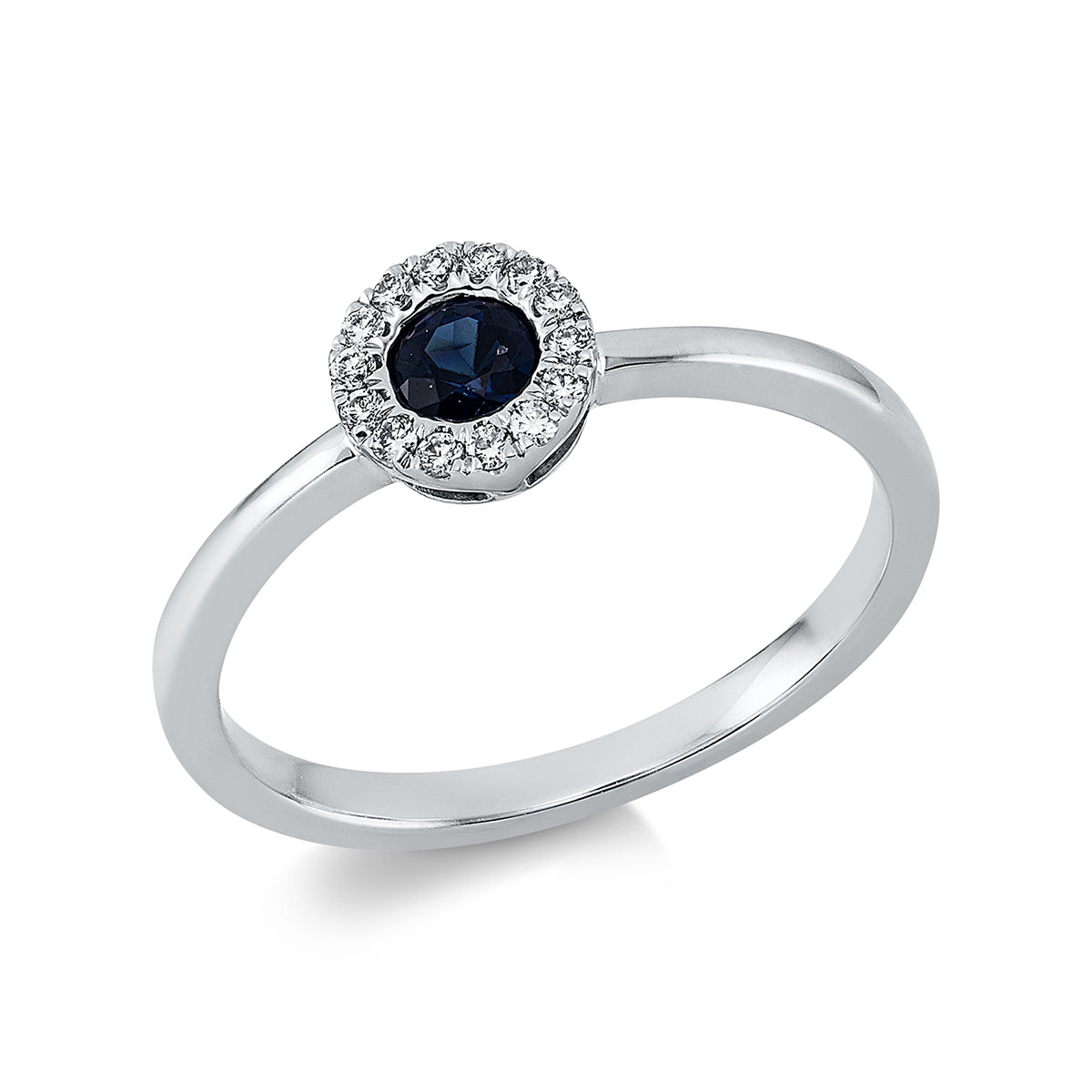 diamond full cut sapphire colored stone classic ring in white gold