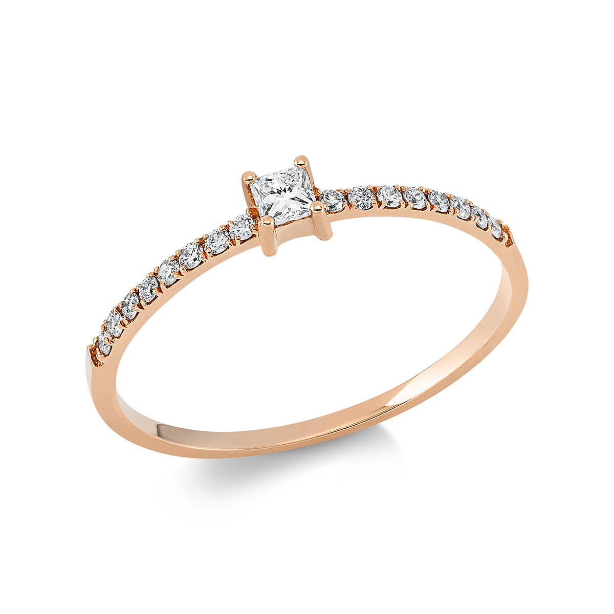 diamond full cut  solitaire with accent stones ring in red gold
