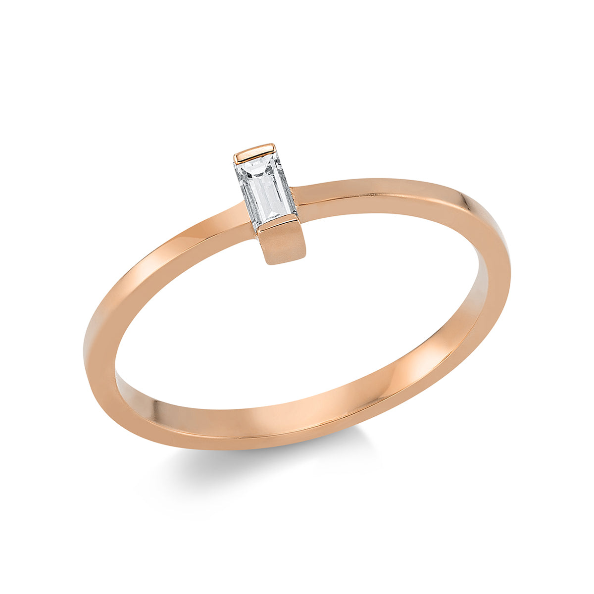 baguette  solitaire ring in red gold
