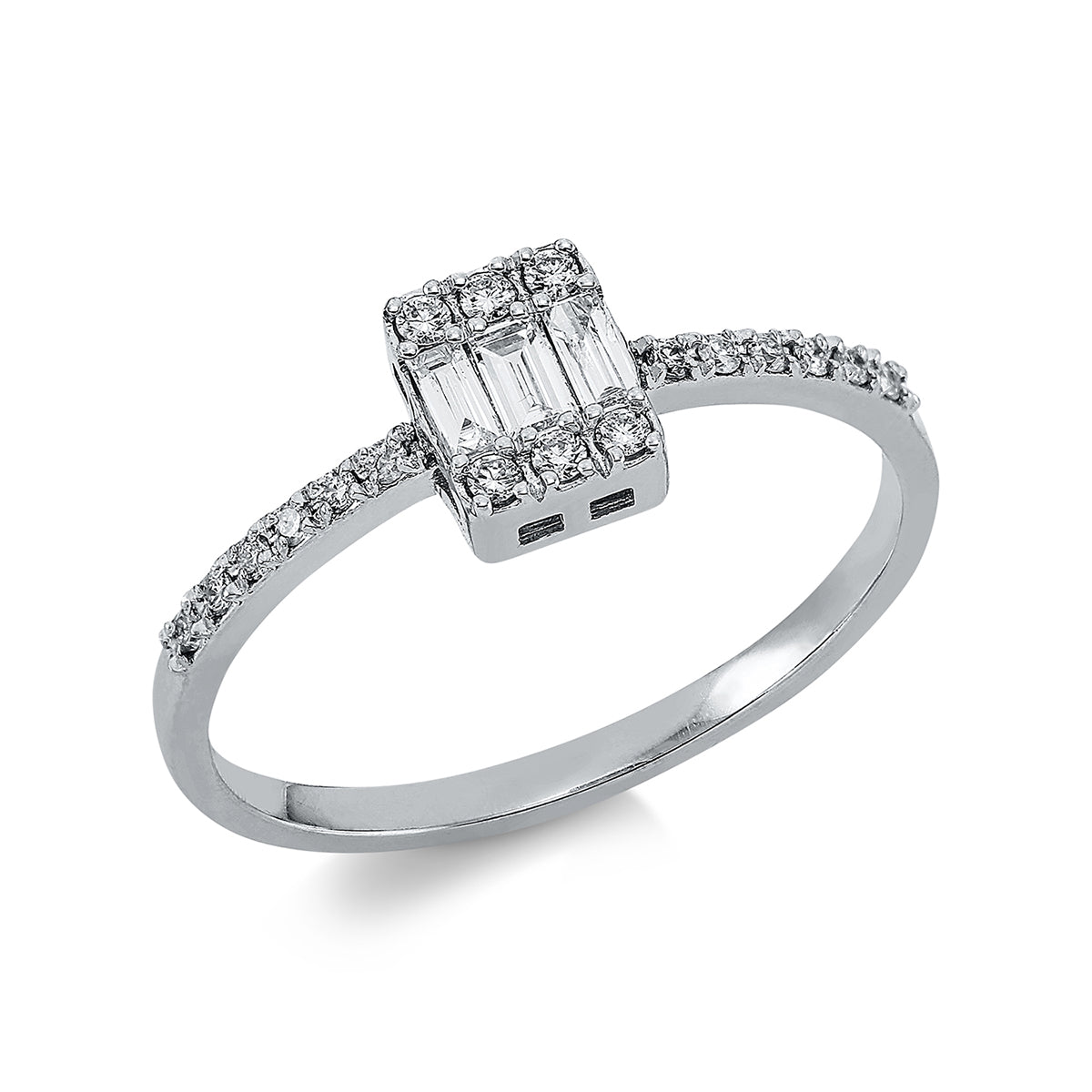 diamond full cut  baguette illusion ring in white gold