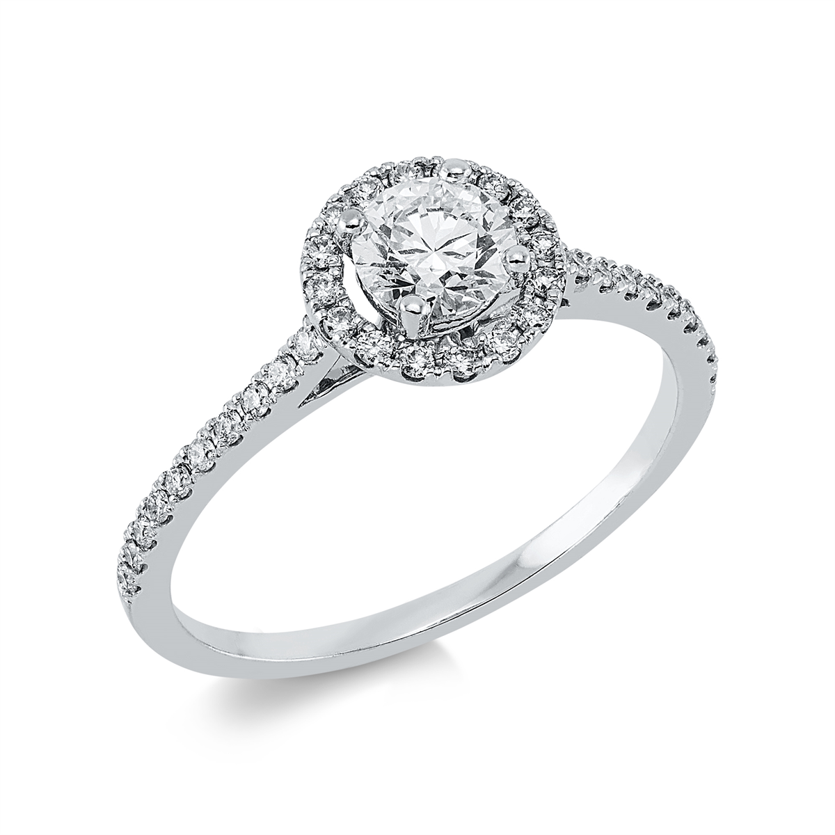 diamond full cut  solitaire with accent stones ring in white gold
