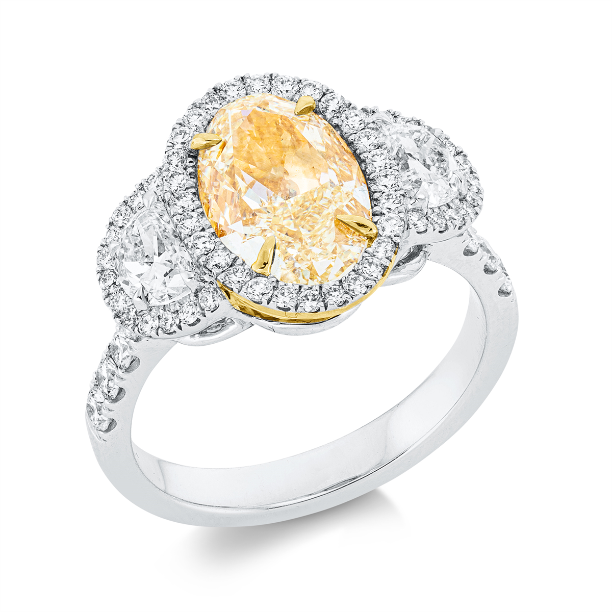 diamond full cut  fancy colored diamond ring in white gold / yellow gold