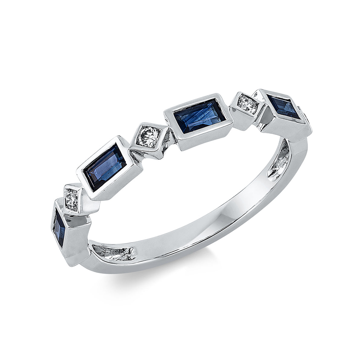 diamond full cut sapphire colored stone classic ring in white gold