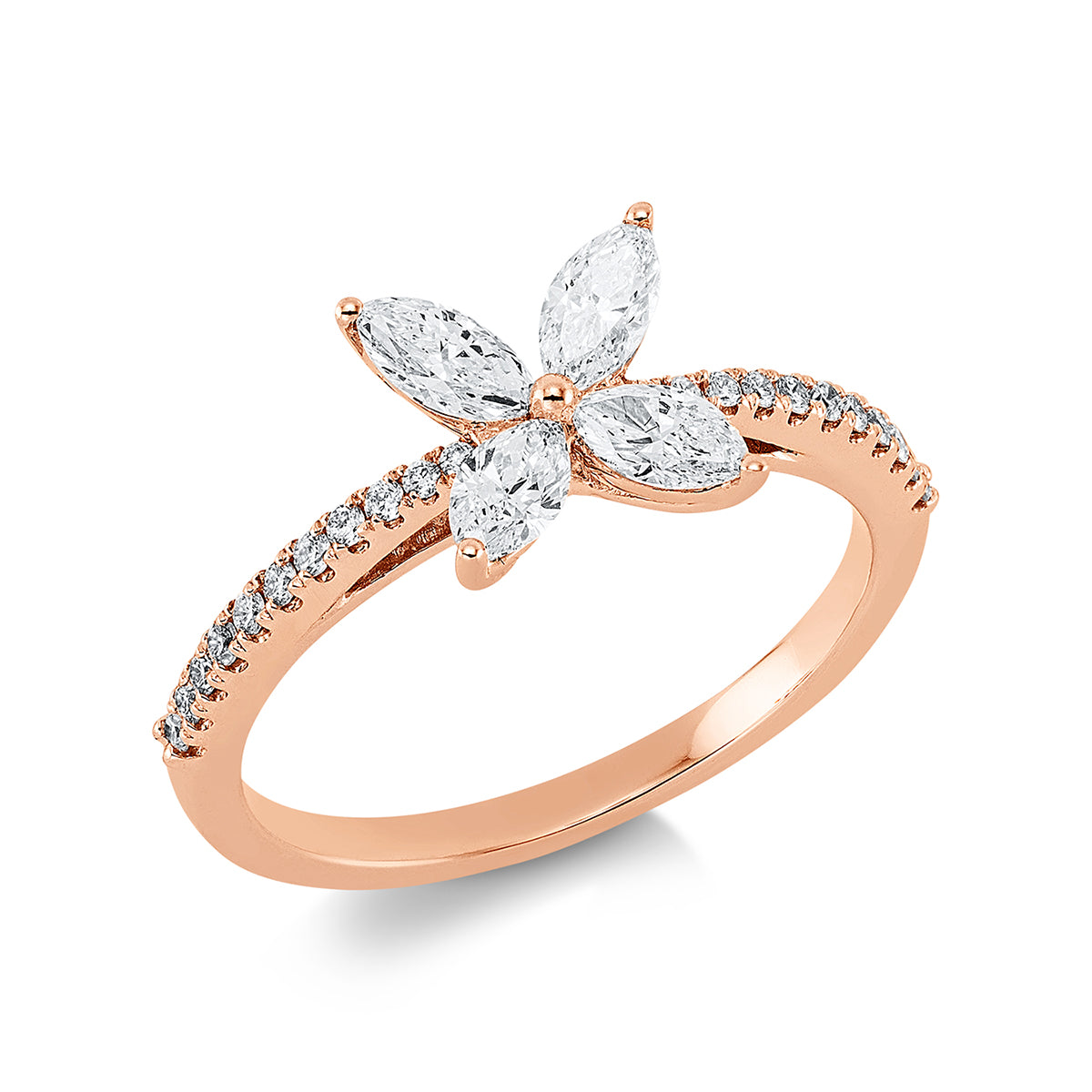 diamond full cut  modern woman ring in red gold