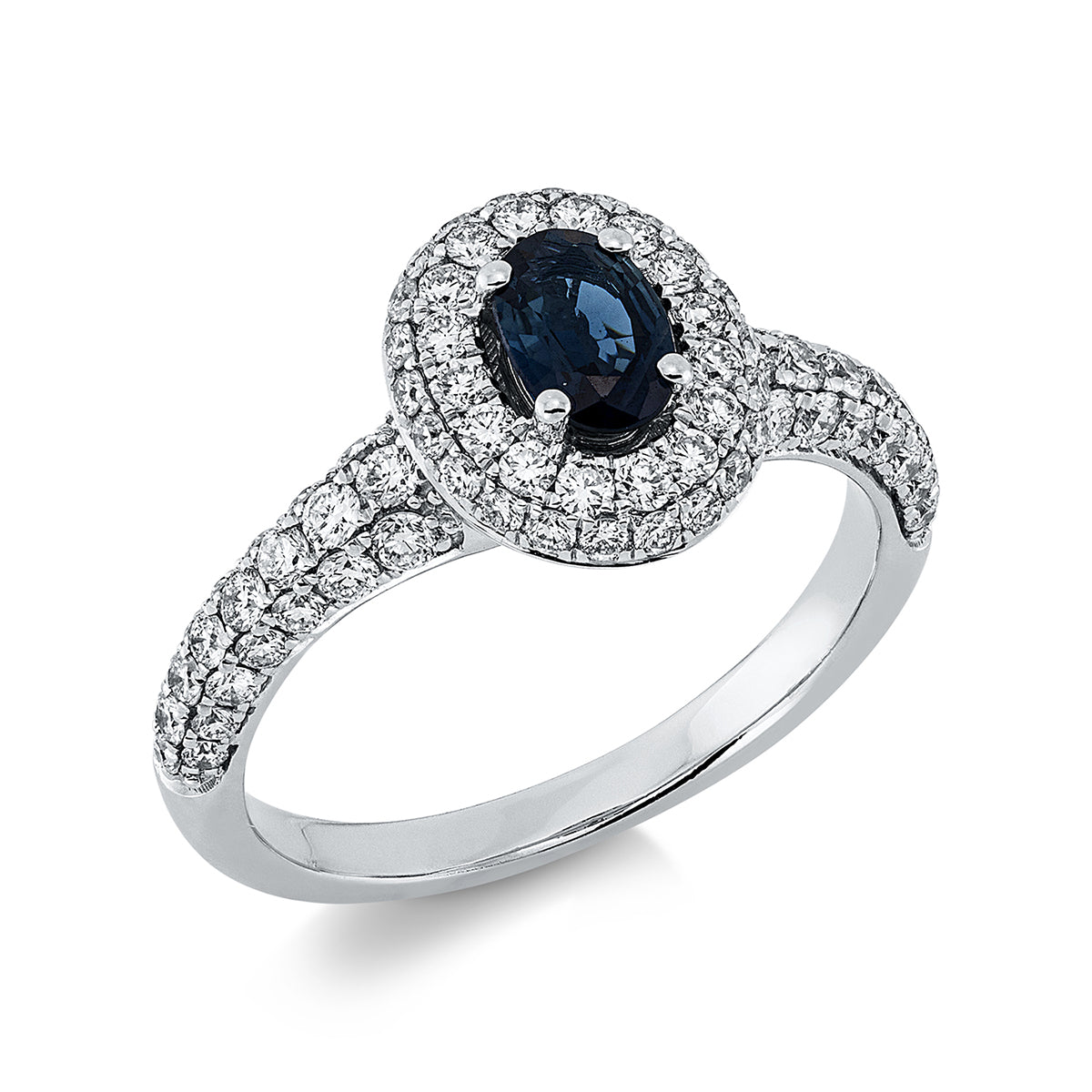 diamond full cut sapphire colored stone classic ring in white gold