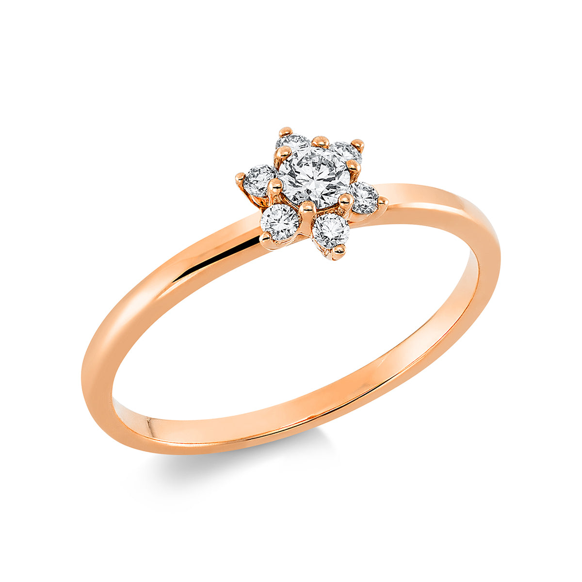 diamond full cut  solitaire with accent stones ring in red gold