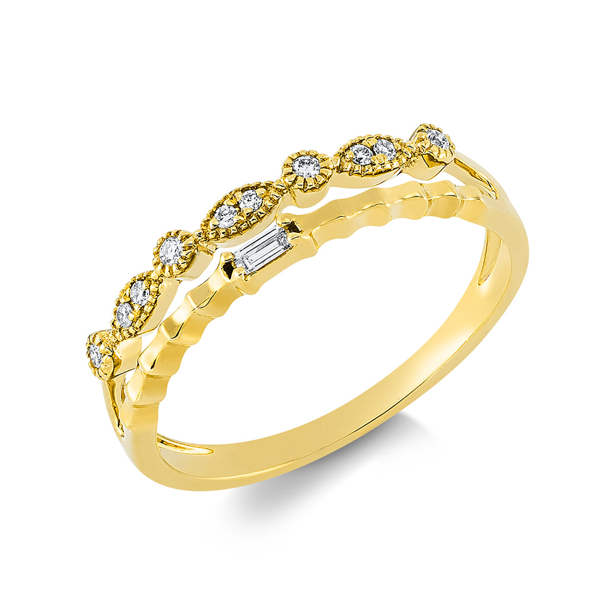 diamond full cut  modern woman ring in yellow gold
