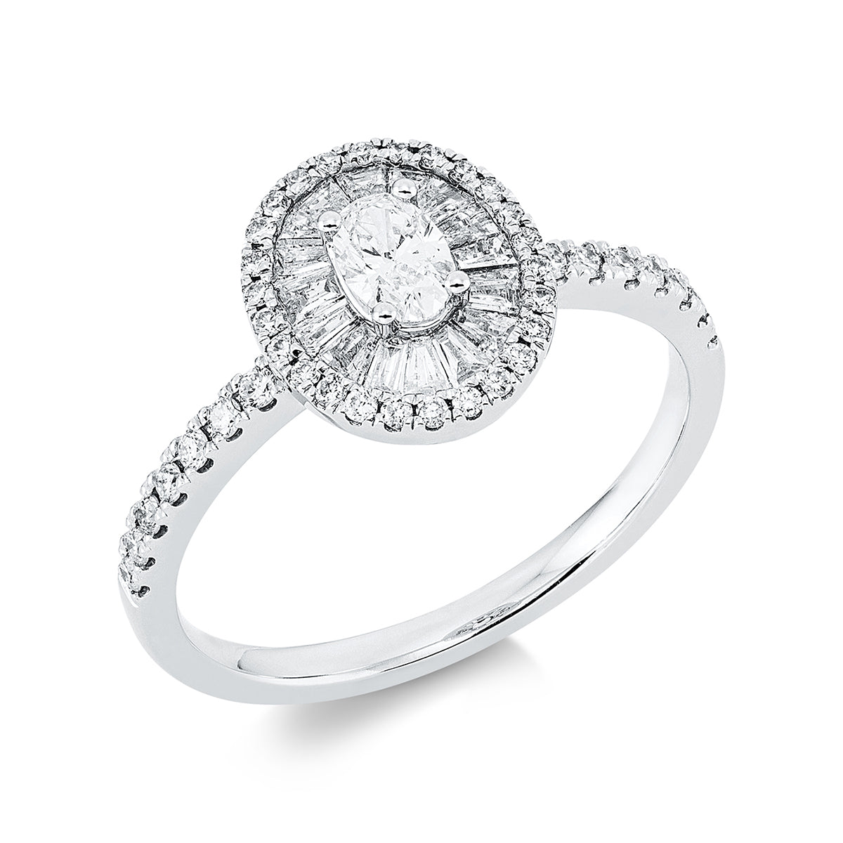 diamond full cut  baguette illusion ring in white gold